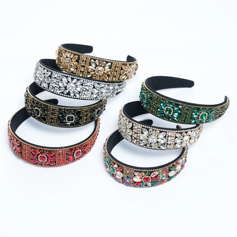 Serre-Tête Baroque Strass Cristal Velours Large Vintage Fait Main Style Français Accessoires Cheveux Pour Femmes