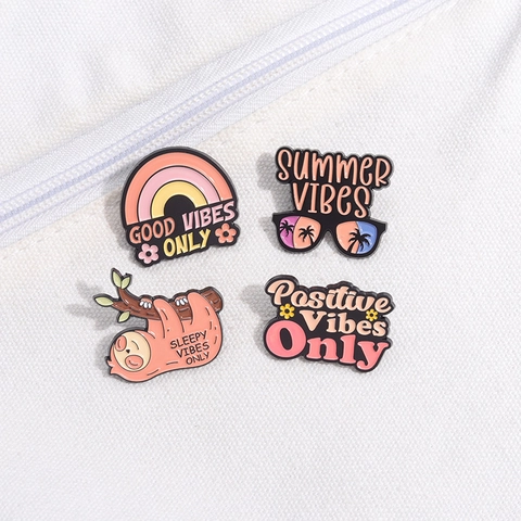 Cartoon Sloth Rainbow Sunglasses Enamel Pin Set Positive Quote Summer Vibes Alloy Brooch Badge For Clothing Backpack Accessories