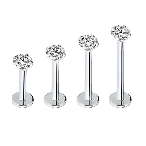 G23 Titanium Zircon Round Clear Four Prong Flat Back Labret Ear Cartilage Tragus Piercing Body Jewelry For Women Men