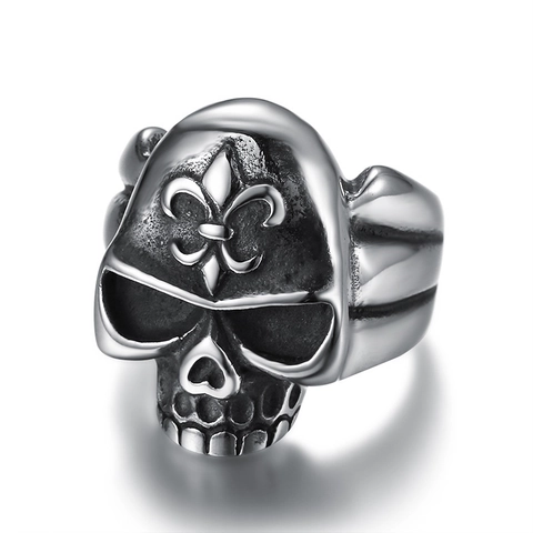 Totenkopf Ring Edelstahl Fleur De Lis Graviert Gothic Punk Vintage Heavy Metal Schmuck Für Herren Damen