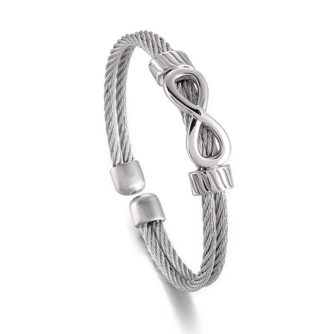 Bracelet En Fil De Câble Tressé Symbole Infini En Acier Inoxydable Manchette Ouverte Bangle Punk Hip Hop Bijoux Pour Hommes
