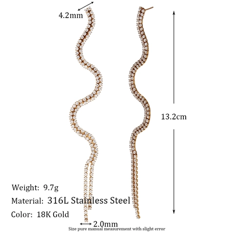 Minimalistische Roestvrij Stalen S-Curve Hangoorbellen Met Strass Inlay Overdreven Golf Oorbellen Voor Vrouwen Sieraden