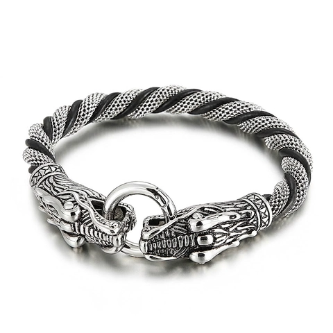 Vintage Punk Drachen Tigerkopf Armband Für Herren Edelstahl Geflochtenes Echtlederseil Retro Hip Hop Schmuck