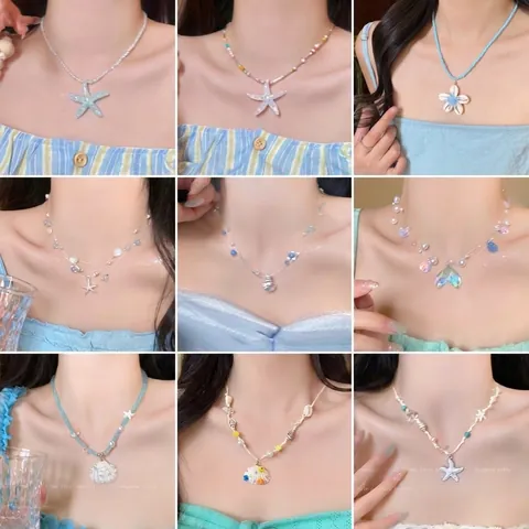 Collar Colgante Estrella De Mar Concha Resina Cuenta Semilla Hecho A Mano Vacaciones Mar Verano Boho Joyería Para Mujeres
