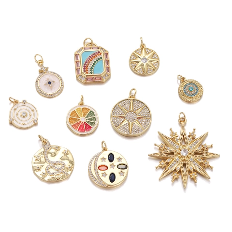 Evil Eye Anhänger Halskette Kupfer Regenbogen Herz Stern Mond Frucht Emaille Zirkon Modeschmuck Für Damen