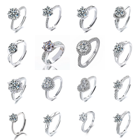 Shiny Zircon Heart Round Ring Copper Silver Plated Adjustable Open End Wedding Engagement Jewelry For Women