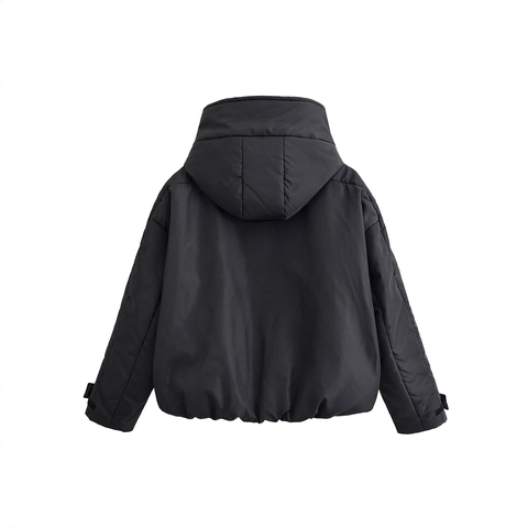 Chaqueta Acolchada Con Capucha Para Mujer Poliéster Algodón Invierno Cálida Casual Color Sólido Ropa Exterior