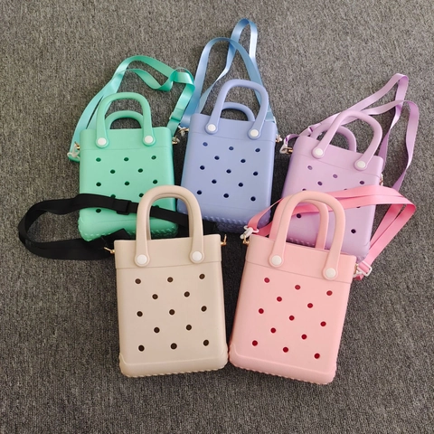 Mini EVA Handtas Met Holle Gaten Waterdicht Candy Color Strand Schoudertas Lichtgewicht Casual Tote Voor Dames