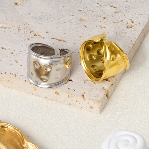 Minimalist 304 Stainless Steel Hammered Texture Open Ring Geometric Adjustable Gold Silver Finger Ring Jewelry For Women