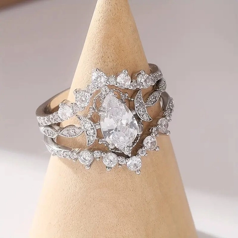 Anillos De Corona De Circonita Pera Bohemio Luna Vintage Cobre Boda Compromiso Joyería Para Mujer Elegante Brillante