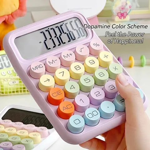 Calcolatrice Da Tavolo Stile Tastiera Meccanica Pulsanti Tondi Colori Macaron Grande Schermo LCD Silenziosa Ufficio Scuola