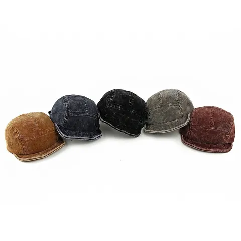 Vintage Corduroy Baseball Cap Cotton Five Panel Short Brim Retro Adjustable Streetwear Sun Protection Hat For Men Women