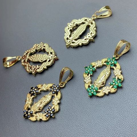 Guadalupe Jungfrau Maria Anhänger 18K Vergoldet Legierung Zirkon Religiöser Schmuck Vintage Retro Damen