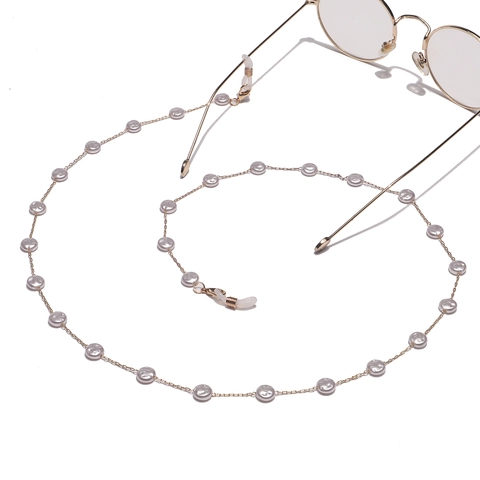 Gold Metal Glasses Chain Strap With Flat Round Artificial Pearls Anti Slip Eyewear Lanyard For Sunglasses Mask