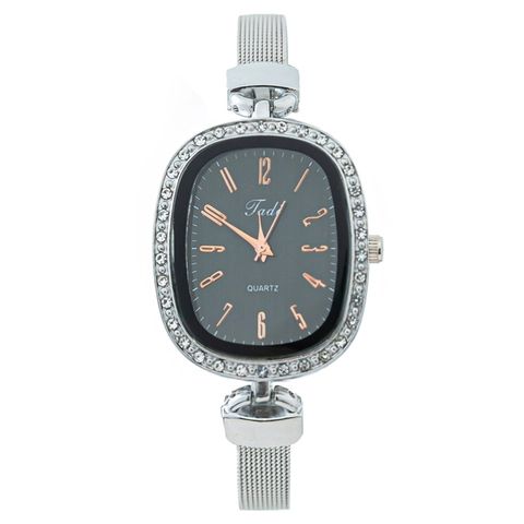 Luxury Women Quartz Watch Elegant Oval Rhinestone Inlaid Dial Milanese Mesh Alloy Strap Fashion Jewelry Wrist Watch