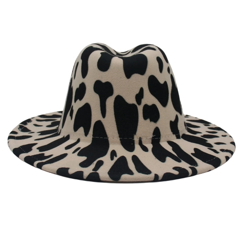Cow Print Fedora Hat Wide Brim Cotton Polyester Felt Animal Pattern Vintage Jazz Style Fashion For Men Women