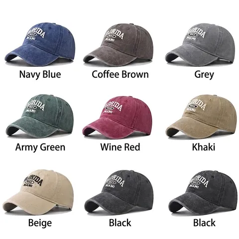 Florida Miami 1822 Embroidery Washed Cotton Baseball Cap Vintage Distressed Adjustable Sun Protection Hat For Men Women