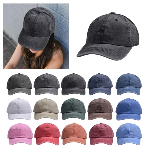 Washed Cotton Baseball Cap Vintage Distressed Adjustable Sun Protection Solid Color Unisex Dad Hat Outdoor Sport Casual