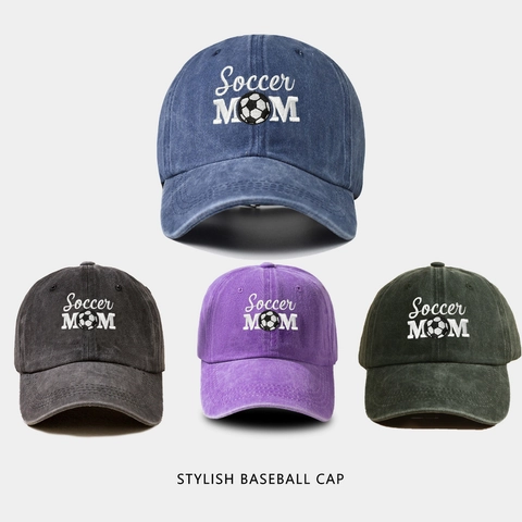 Casquette De Baseball Brodée Soccer Mom Coton Lavé Style Vintage Distressed Protection Solaire Extérieur Pour Femmes