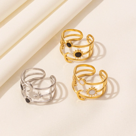 Sun Moon Star Celestial Open Ring 304 Stainless Steel Triple Layer Adjustable Drip Oil Enamel Chic Jewelry Unisex