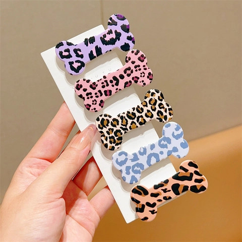 Pinces À Cheveux Forme D'Os Motif Léopard Résine Clips Latéraux Style Harajuku Y2K Accessoires Cheveux Pour Femmes Filles