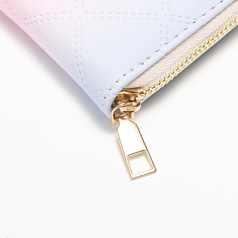 Women Long Wallet PU Leather Quilted Rhombus Pattern Gradient Color Large Capacity Zip Around Clutch Phone Purse Handbag