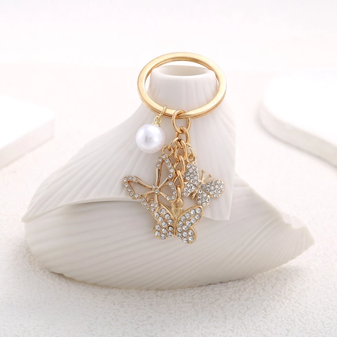 Portachiavi Farfalla Perla Artificial Strass Lega Dorata Ciondolo Per Borsa Gioiello Elegante Regalo Per Donne Ragazze