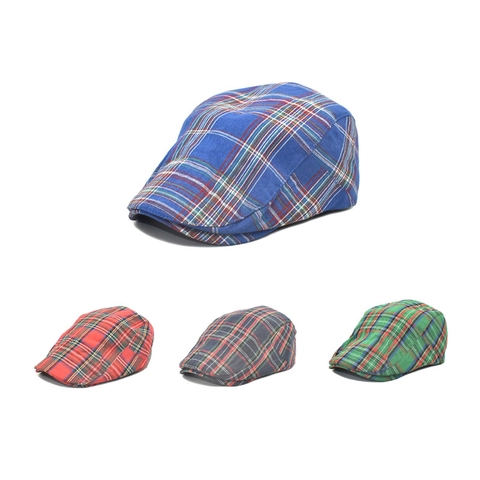 Vintage Karo Schlägermütze Retro Britischen Stil Polyester Verstellbare Baskenmütze Für Herren Damen Sonnenschutz
