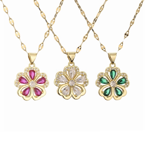Bloem Hanger Ketting Koper Met Kleurrijke Zirkonia Zoete Mode Sieraden Voor Vrouwen Elegante Lip Ketting