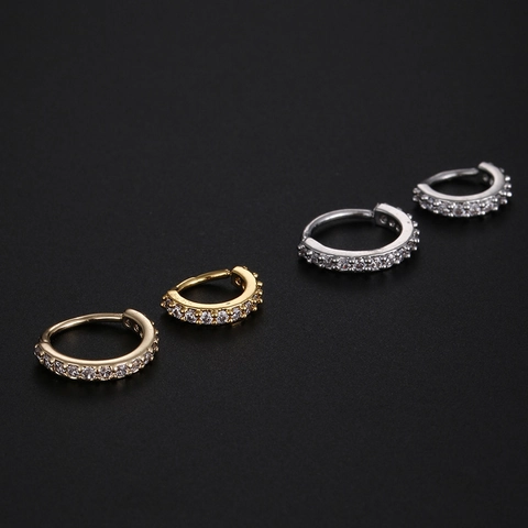 Zirconia Inlaid Copper Nose Ring Ear Cartilage Hoop Clicker Piercing Jewelry For Women Men Gold Silver Plated Style