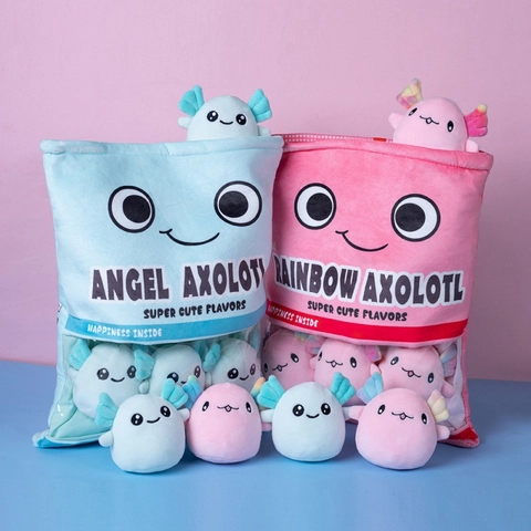 Cartoon Snack Bag Plush Pillow Axolotl Cheesy Puffs Removable Mini Stuffed Animal Dolls Soft Toys Home Decor Gift