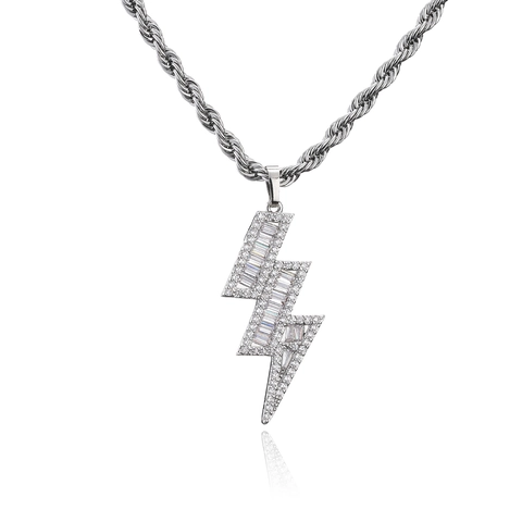 Collier Pendentif Éclair Iced Out Zircon Cuivre Hip Hop Streetwear Chaîne De Corde Torsadée Bijoux Pour Hommes Femmes