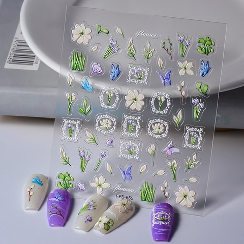 5D Reliëf Nagelkunst Stickers Elegante Bloemen Vlinder Zelfklevende Manicure Decoratie Voor Vrouwen DIY