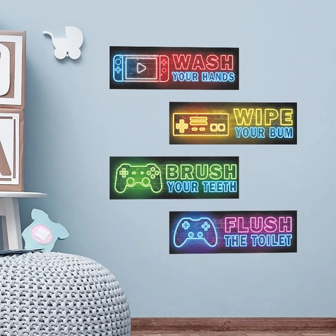 Stickers Muraux Manette De Jeu PVC Autocollant Style Néon Décoration Chambre E-Sports Slogans Motivants Décalcomanies