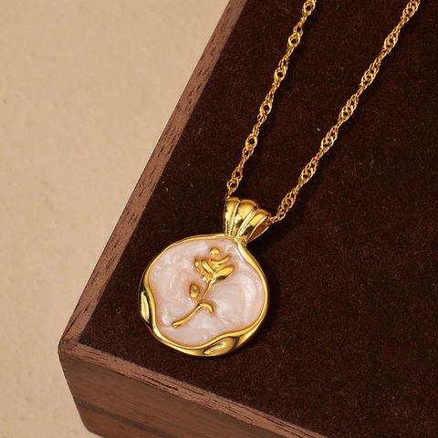 925 Sterlingsilber Rose Blume Anhänger Halskette 18K Vergoldet Emaille Öltropfen Tulpe Halsschmuck Elegantes Geschenk Damen