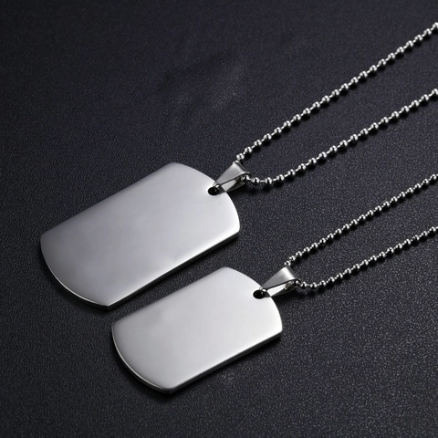 Stainless Steel Military Dog Tag Pendant Necklace With Link Bead Chain Unisex Minimalist Glossy Punk Jewelry Accessories