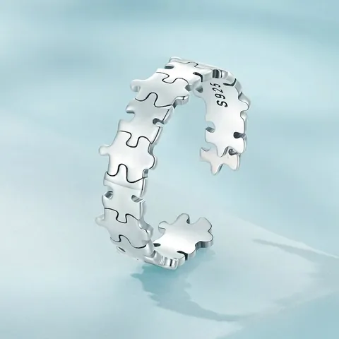 S925 Sterling Silver Puzzle Open Ring For Women Adjustable Geometric Hollow Out Jigsaw Finger Ring Fashion Jewelry Gift