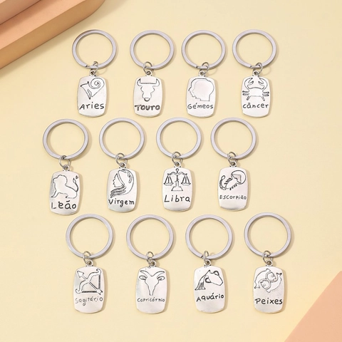 Zodiac Metall Schlüsselanhänger Vintage Zinklegierung Galvanisiert Zwölf Sternbilder Schlüsselring Anhänger Für Autoschlüssel Damen Herren Schmuck Geschenk