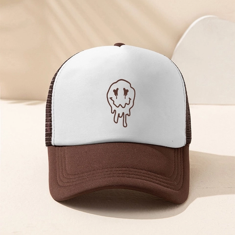 Gorra Trucker Con Estampado De Cara Sonriente Fundida Malla Transpirable Gorra De Béisbol Color En Contraste Exterior
