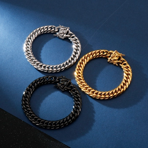 Bracciale A Catena Cuban Link Per Uomo In Acciaio Inossidabile Lucidato Gioielli Hip Hop Punk Con Chiusura In Strass