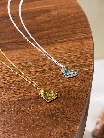 925 Sterling Silver Heart Pendant Necklace Irregular Lava Texture Minimalist Gold Plated Jewelry For Women Clavicle Chain