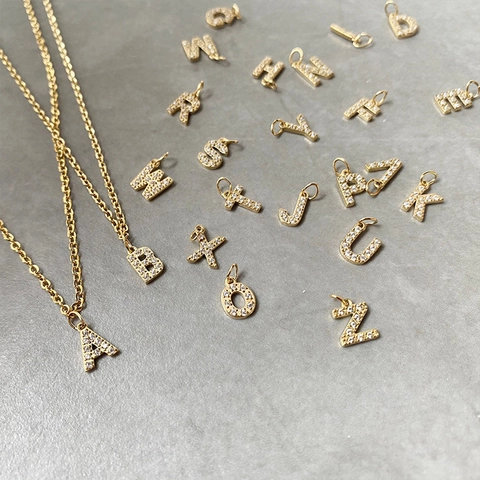 Stainless Steel Letter Number Pendant With Zircon Pave For DIY Jewelry Making Gold Plated Charms Heart Star Moon Cross