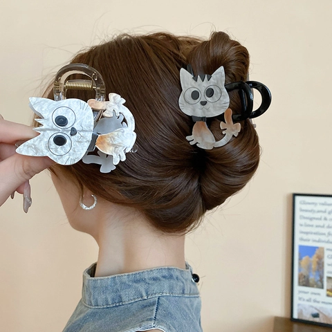 Süße Cartoon Kätzchen Haarkralle Acryl Celluloseacetat Marmortextur Geometrisches Styling Zubehör Für Frauen