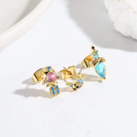 Cute Cartoon Fairy Tale Stud Earrings With 925 Sterling Silver Earring Post Zircon Copper 18K Gold Plated Jewelry Women