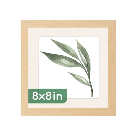 Vierkante Fotolijst MDF Houtnerf Voor Tafelblad En Wandophanging Met Minimalistische Botanische Groene Blad Kunstprint
