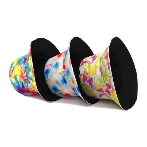 Reversible Tie Dye Bucket Hat Polyester Wide Brim Sun Protection Fashion Summer Outdoor For Women Men