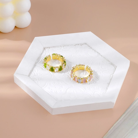 Vintage Luxury Copper Zirconia Open Ring For Women Elegant Geometric Colorful Gemstone Adjustable Finger Ring Fashion Jewelry Gift