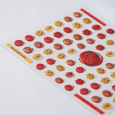 5D Nail Art Stickers 3D Embossed Wax Seal Design Self Adhesive Vintage Manicure Decoration Scrapbooking Decals