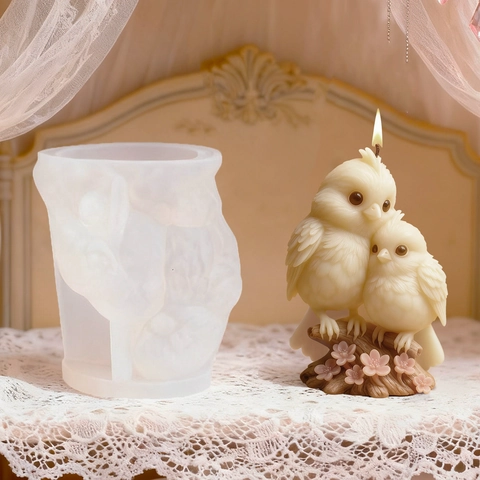 3D Couple Birds Cherry Blossom Silicone Mold For DIY Handmade Candle Resin Plaster Craft Desktop Decor Novelty