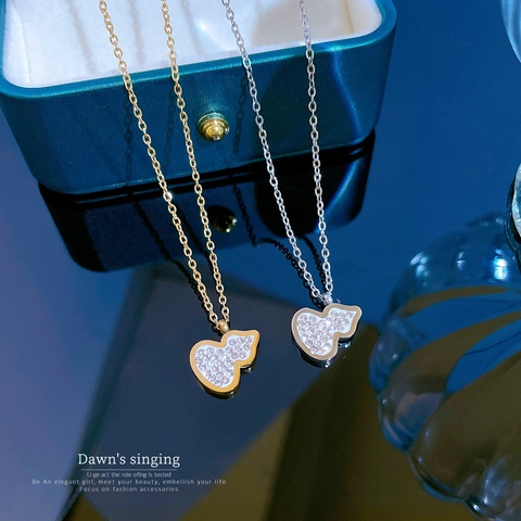 Titanstahl Flaschenkürbis Herz Anhänger Halskette Mit Strass Luxus Minimalistischer Ins Stil Schmuck Für Damen